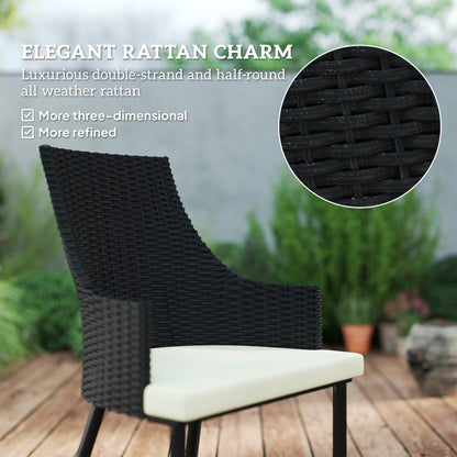 Outsunny 6 Seater Rattan Dining Set with Cushions, Garden Furniture Set with Armchairs, Rectangle Slatted Table Top, Steel Frame, Parasol Hole, Wicker Outdoor Furniture for Patio, Balcony, Cream White