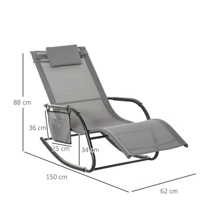 Outsunny Breathable Mesh Rocking Chair Patio Rocker Lounge for Indoor & Outdoor Recliner Seat w/ Removable Headrest for Garden and Patio Grey