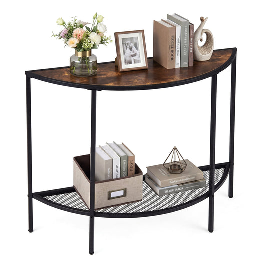 Half Moon Console Table in Rustic Brown