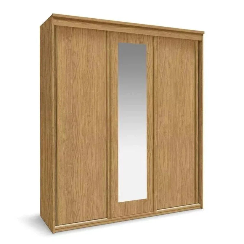 Contemporary 3 Door Sliding Closet - Oak Finish