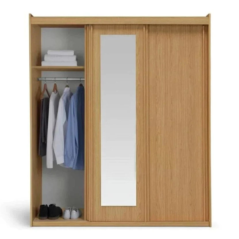 Contemporary 3 Door Sliding Closet - Oak Finish