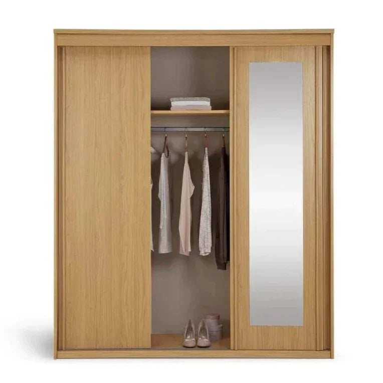 Contemporary 3 Door Sliding Closet - Oak Finish