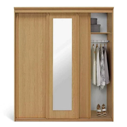 Contemporary 3 Door Sliding Closet - Oak Finish