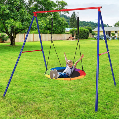 Metal Swing Frame with Ground Stakes and Carabiners-Blue &amp; Red