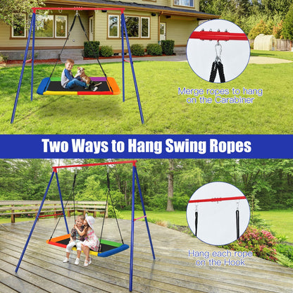 Metal Swing Frame with Ground Stakes and Carabiners-Blue &amp; Red