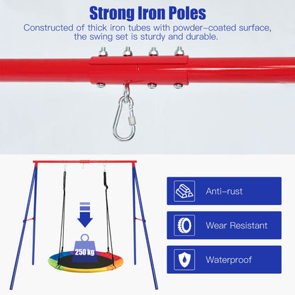 Metal Swing Frame with Ground Stakes and Carabiners-Blue &amp; Red