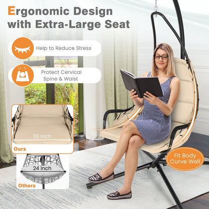 Hammock Swing Chair with Extra Large Padded Seat-Beige