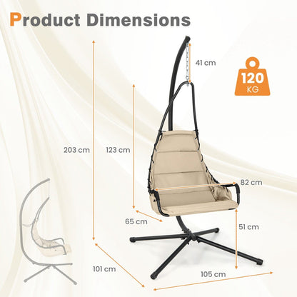Hammock Swing Chair with Extra Large Padded Seat-Beige