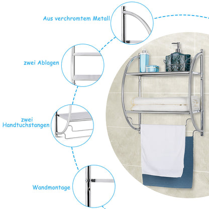 Wall Mounted Bathroom Shelves with Towel Holder-Silver