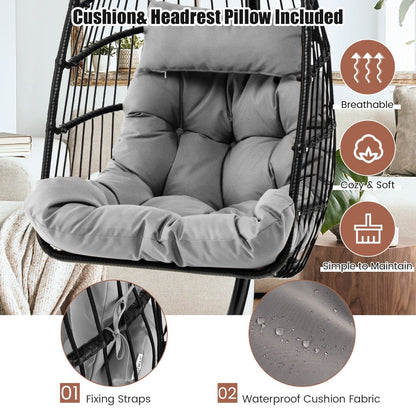 Hanging Swing Egg Chair with Stand Cozy Head Pillow  Cushion-Grey