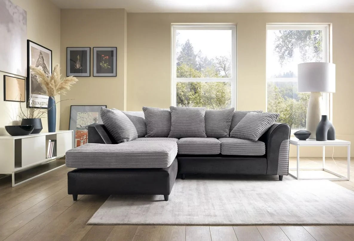 Narożna sofa Spencer Cord Fabric - lewe ramię, czarna