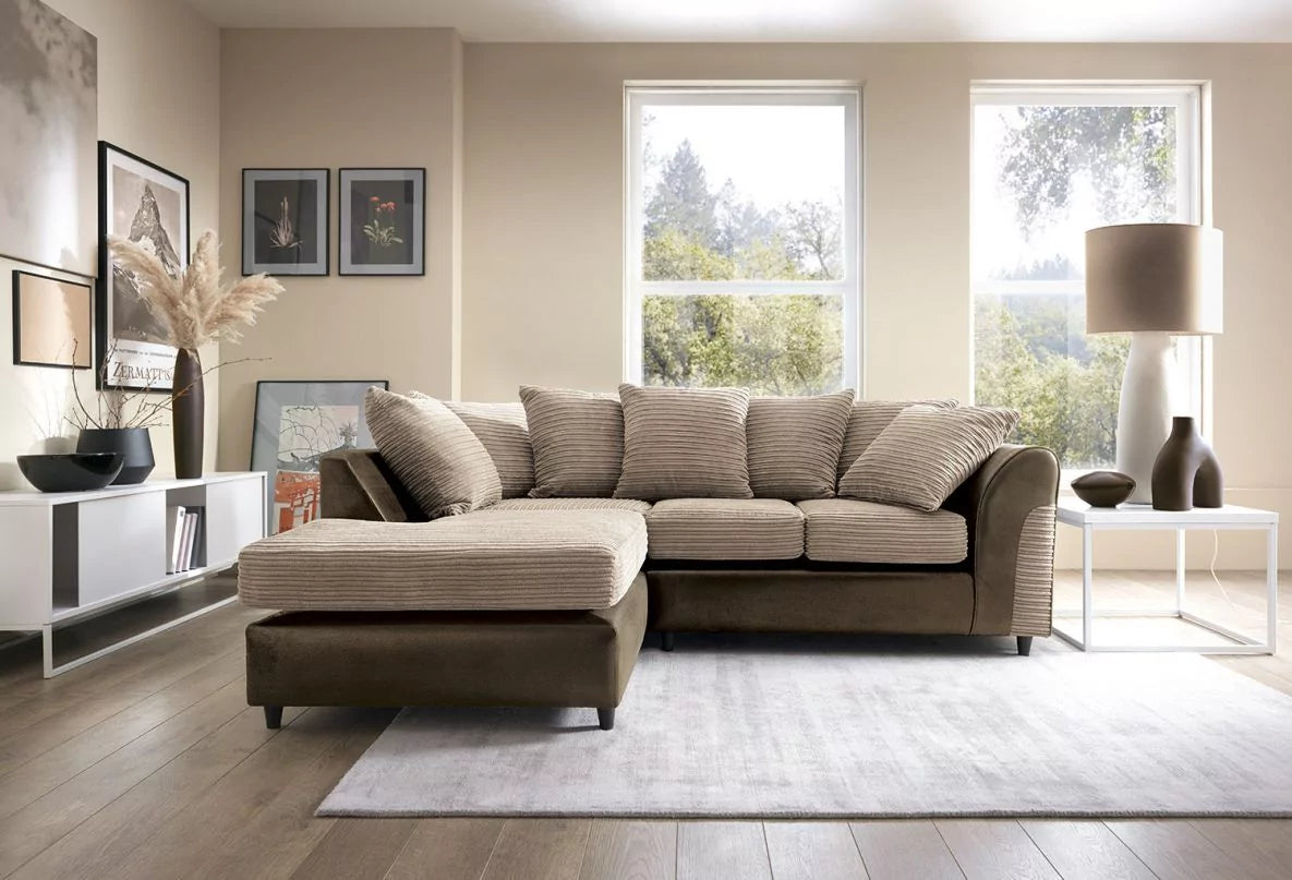 Narożna sofa Spencer Cord Fabric - lewe ramię, brązowa