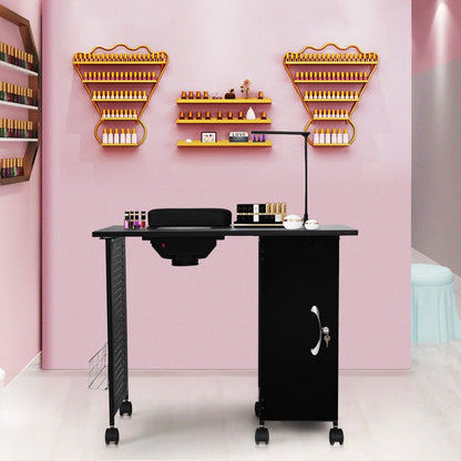Mobile Manicure Nail Table with Electric Downdraft Vent and Adjustable LED Lamp-Black