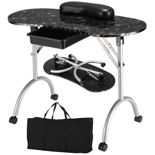 Portable Black Manicure Nail Table for Spa & Salon
