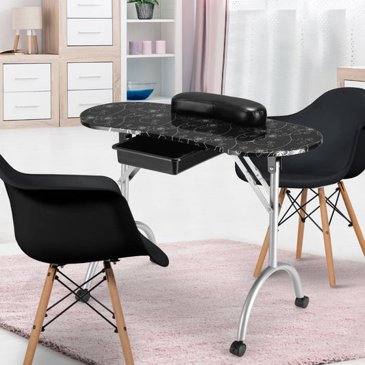 Portable Black Manicure Nail Table for Spa & Salon