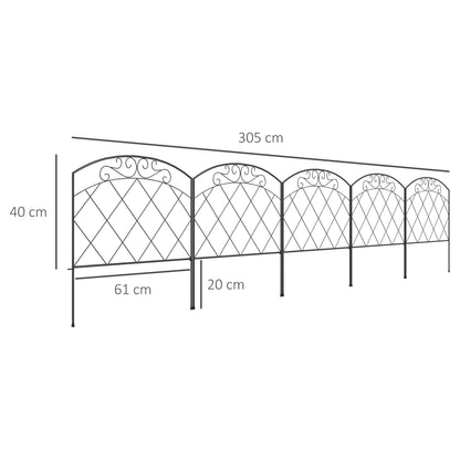 Outsunny 3m Decorative Metal Garden Fence - Diamond and Swirl Pattern