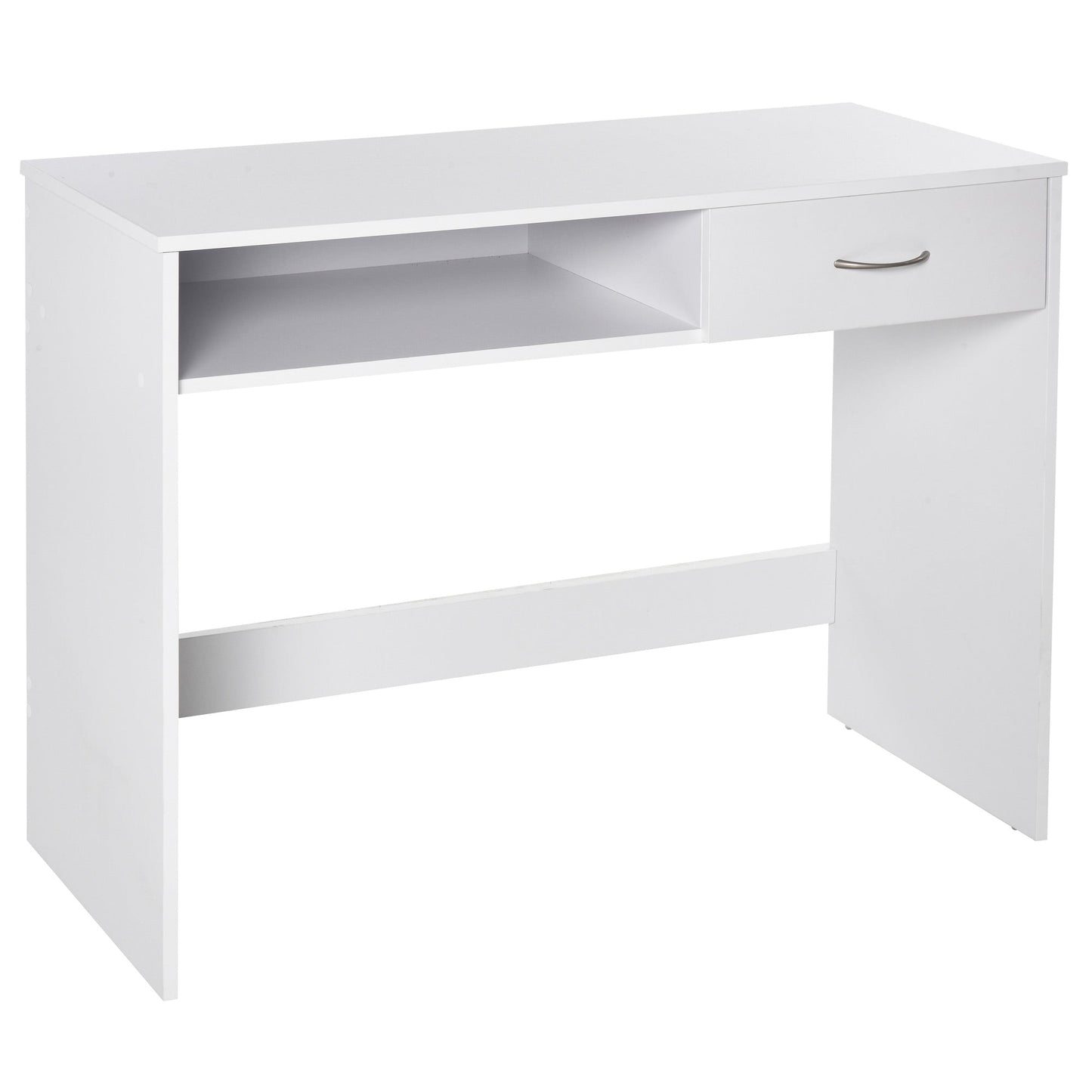 HOMCOM Compact Computer Desk, Study Table with Drawer and Storage Compartment, Writing Workstation, White