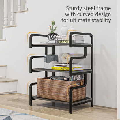 3-Tier Storage Shelves, Metal Shelving Unit, Industrial Printer Table for Home Office, Display Rack for Living Room, Black