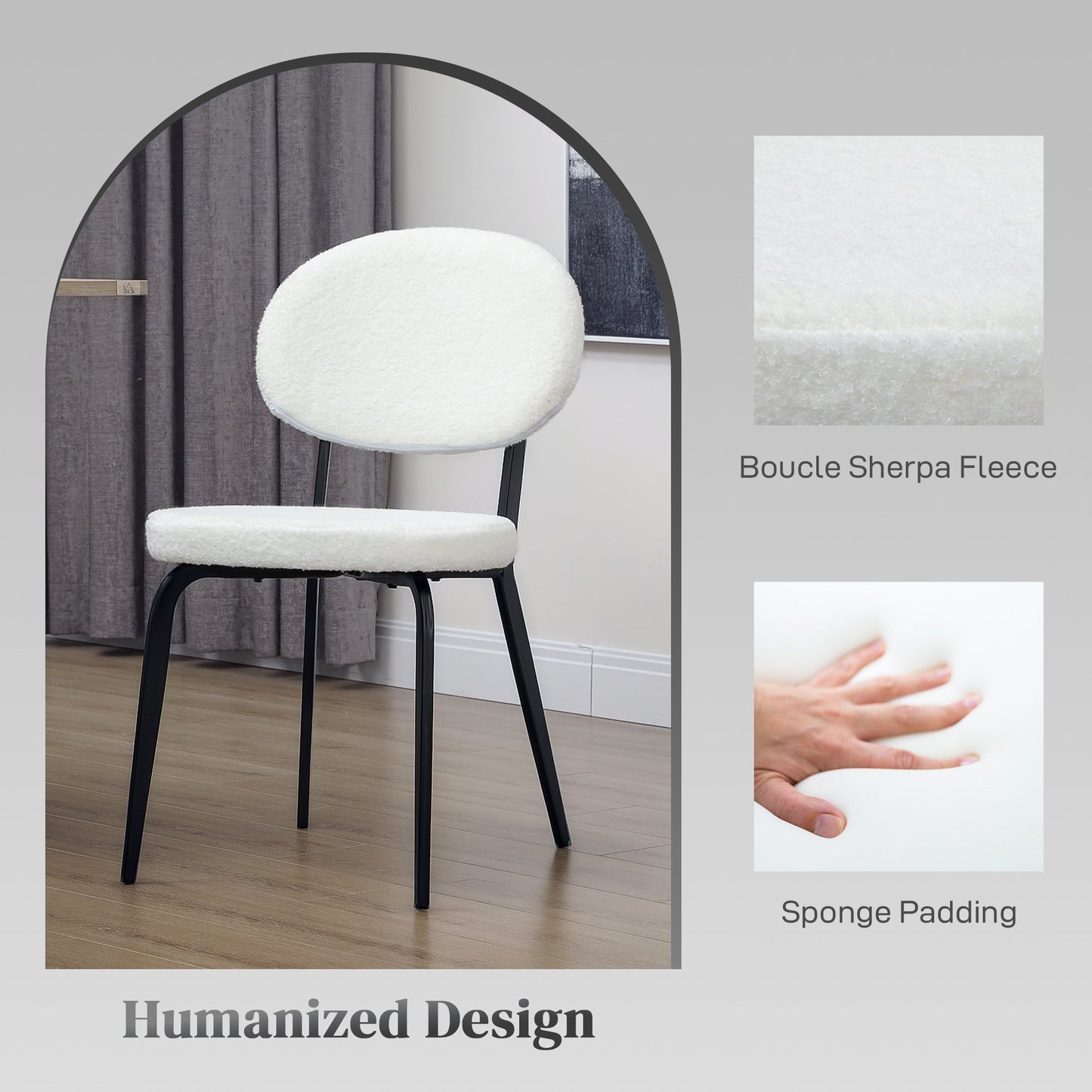 HOMCOM Set of Four Boucle Dining Chairs - White