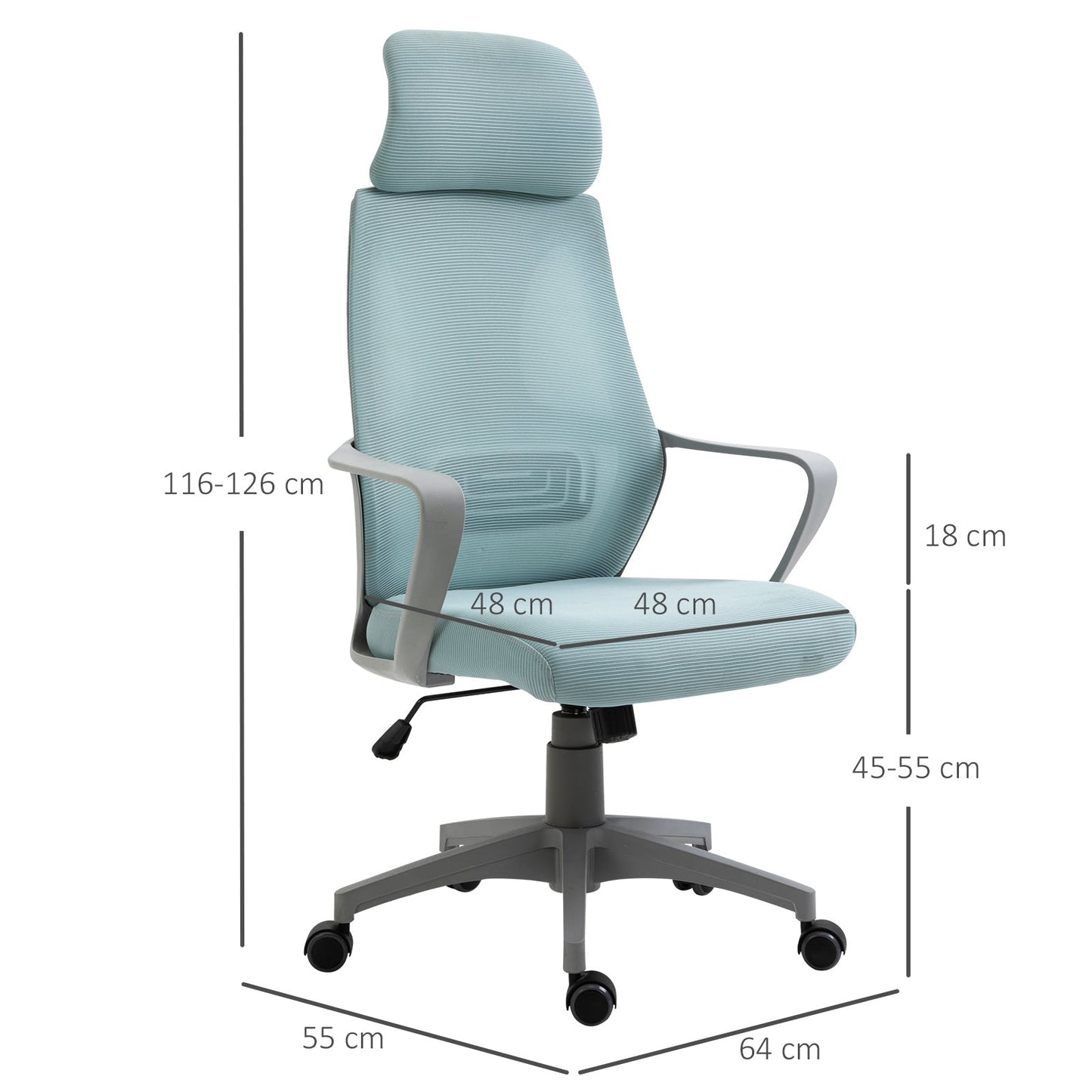 Vinsetto Ergonomic Office Chair, High Back Computer Chair, Mesh Desk Chair with Lumbar Support, Headrest, Wheel, Adjustable Height, Blue