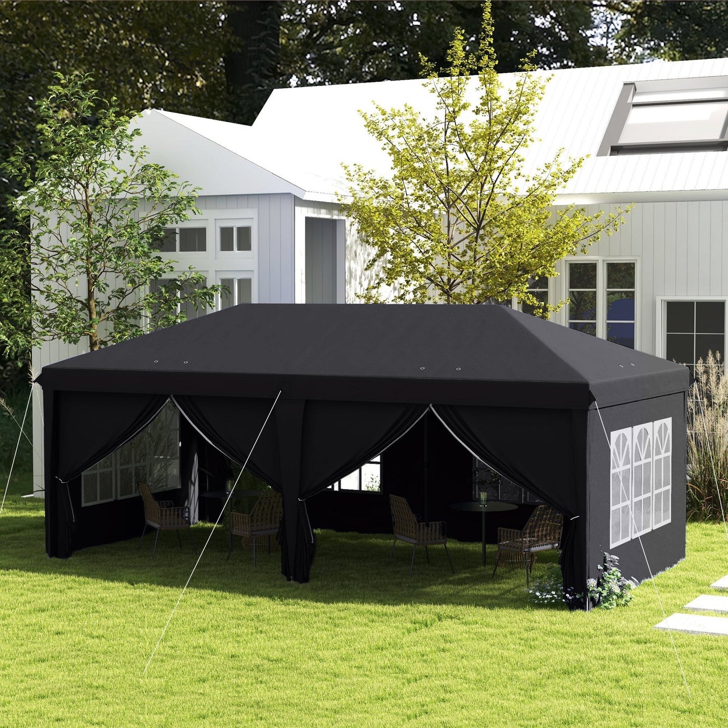 Outsunny 3 x 6 m Pop Up Gazebo with Sides and Windows, Height Adjustable Party Tent with Storage Bag for Garden, Camping, Event, Grey