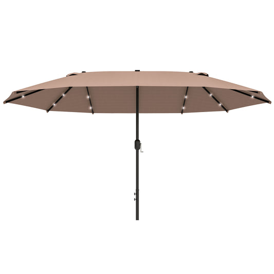 Outsunny Garden Parasol 4,4 m Dwustronny parasol słoneczny Patio Parasol LED Solar Lights Khaki
