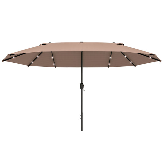 Outsunny Garden Parasol 4.4m Double-Sided Sun Umbrella Patio Sun Shade Outdoor with LED Solar Light , Khaki