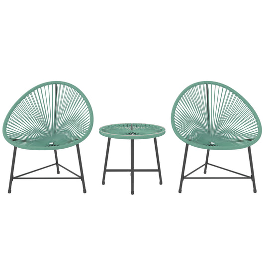 Outsunny Rattan Bistro Set with Acapulco Chairs and Glass Table, Green