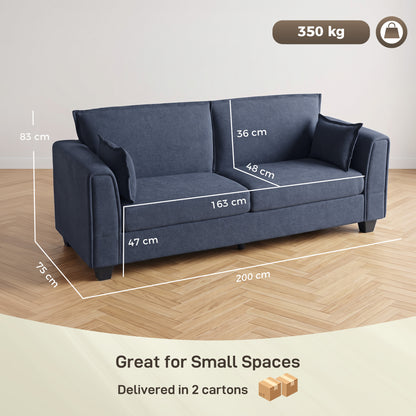 HOMCOM 3 Seater Sofa, Linen Upholstered Sofa Couch with Spring Cushions, Thick Padding, Wide Padded Armrests, Dark Blue