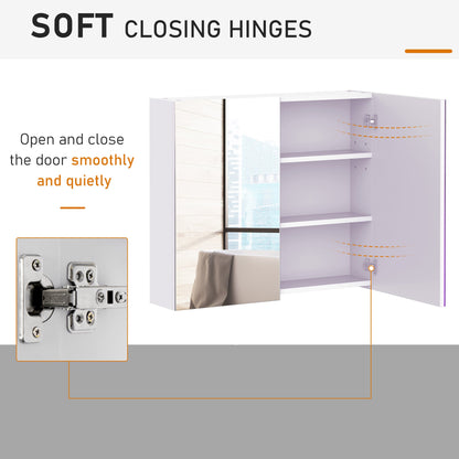 HOMCOM Mirror Cabinet, Wall Mount Bathroom Storage Cabinet with Adjustable Shelf, Double Door Cupboard, 70 x 15 x 60 cm, White