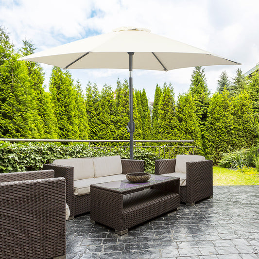Outsunny2.6M Parasol ogrodowy z pochylanym i korbowym uchwytem, ​​zewnętrzny parasol przeciwsłoneczny z aluminiową ramą, kremowo-biały