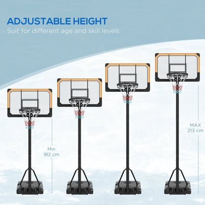 SPORTNOW Height Adjustable Basketball Stand Net Set System, Free standing Basketball Hoop and Stand with Wheels, 182-213cm, Black