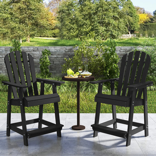Outdoor HDPE Bar Stool with Armrest Footrest for Garden Poolside Set of 2-Black