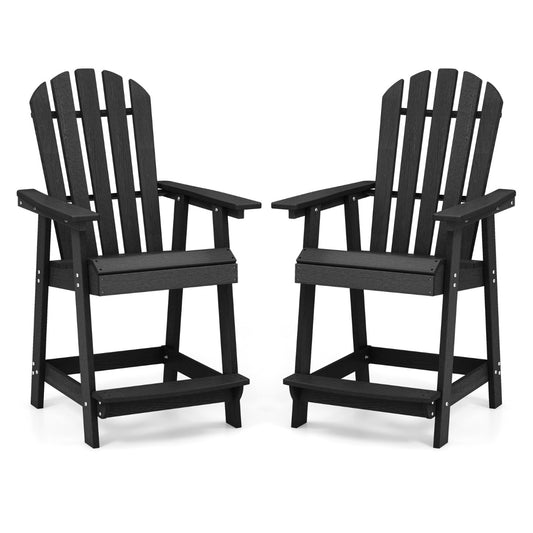 Outdoor HDPE Bar Stool with Armrest Footrest for Garden Poolside Set of 2-Black