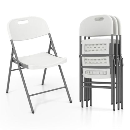 4 Pack Folding Stackable Chairs with Metal Frame and Carrying Handle-White