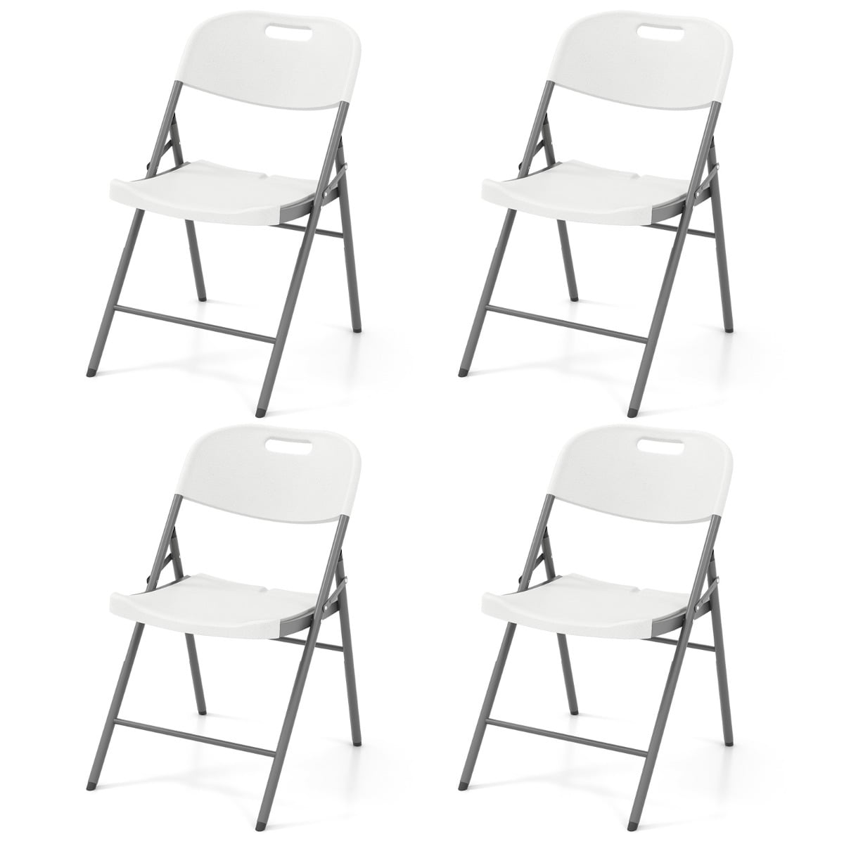 HDPE Plastic Folding Chairs with Metal Frame Set of 4 for Home Office-White