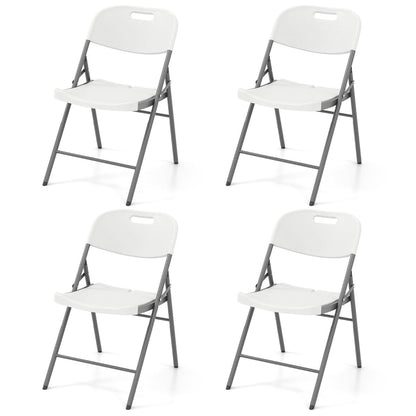 HDPE Plastic Folding Chairs with Metal Frame Set of 4 for Home Office-White