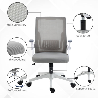 Vinsetto Mesh Office Chair, Desk Chair with Lumbar Support, Flip-up Armrest, Swivel Wheels, Adjustable Height, Grey