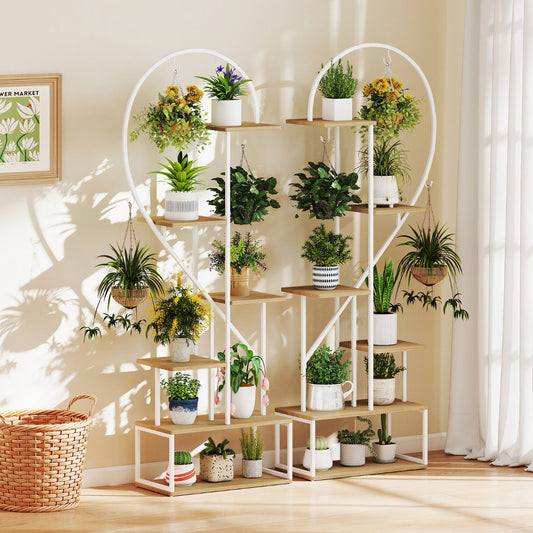 6-Tier Metal Plant Stand Heart-Shape Ladder Plant Shelves -Natural