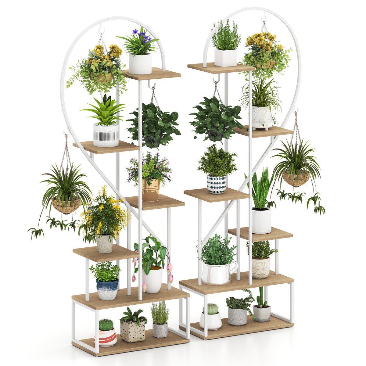6-Tier Metal Plant Stand Heart-Shape Ladder Plant Shelves -Natural