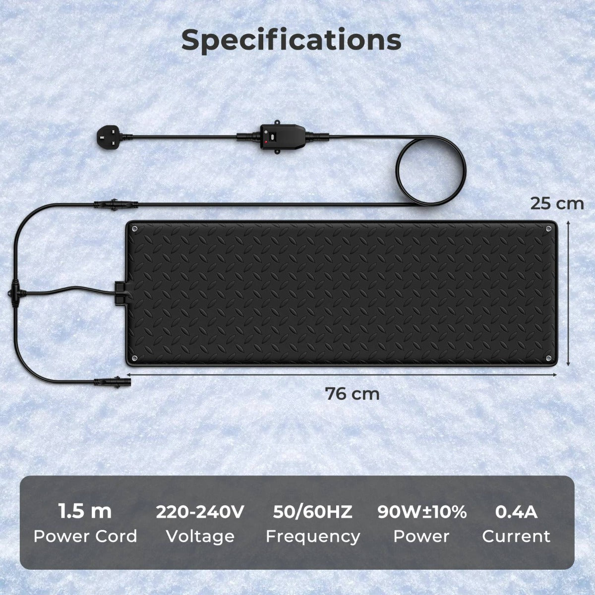 Heated Outdoor Mat with Non-Slip Rubber and Leak-Proof Plug-Black