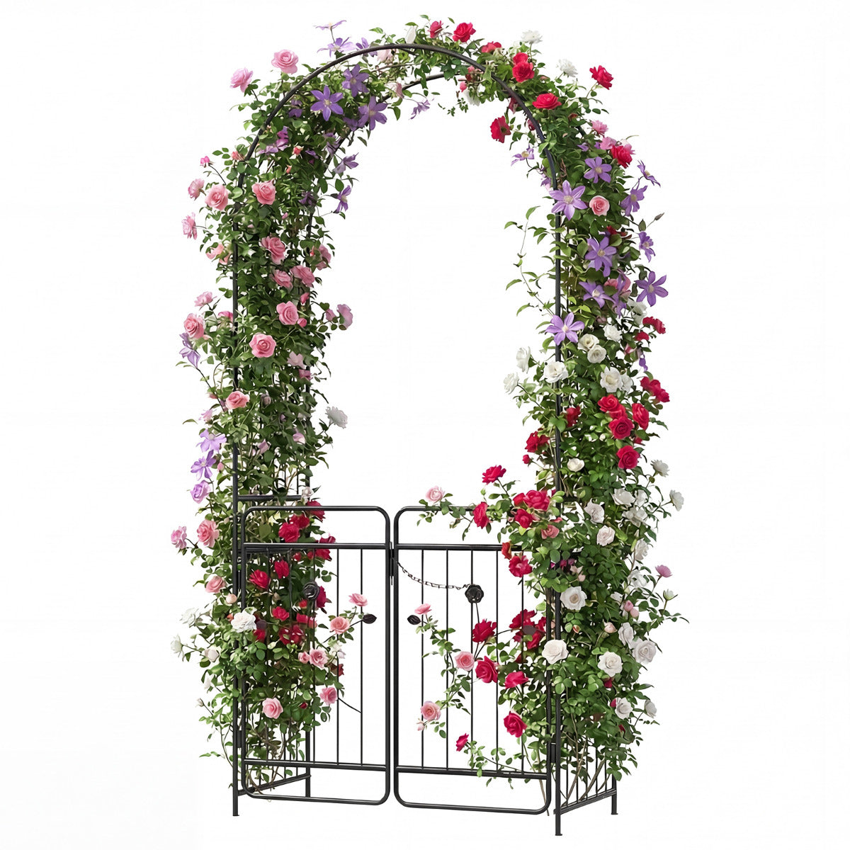 Heavy-duty Metal Garden Arbor with Lockable Gate and Base Plates