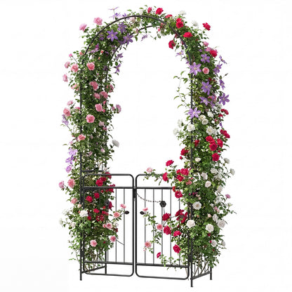 Heavy-duty Metal Garden Arbor with Lockable Gate and Base Plates