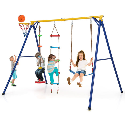 4-in-1 660 lbs Heavy Duty Swing Set for Kids Aged 3-9 Years Old-Yellow