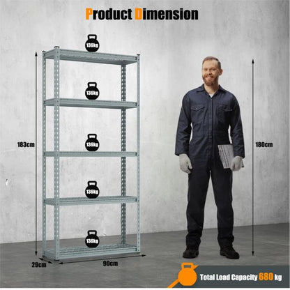 5-Tier Metal Shelving Unit with Anti-slip Foot Pad for Warehouse Kitchen-Grey