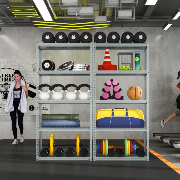 5-Tier Metal Shelving Unit with Anti-slip Foot Pad for Warehouse Kitchen-Grey