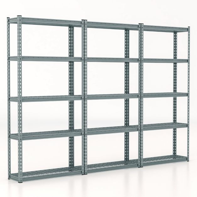 5-Tier Metal Shelving Unit with Anti-slip Foot Pad for Warehouse Kitchen-Grey