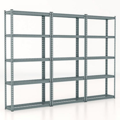 5-Tier Metal Shelving Unit with Anti-slip Foot Pad for Warehouse Kitchen-Grey