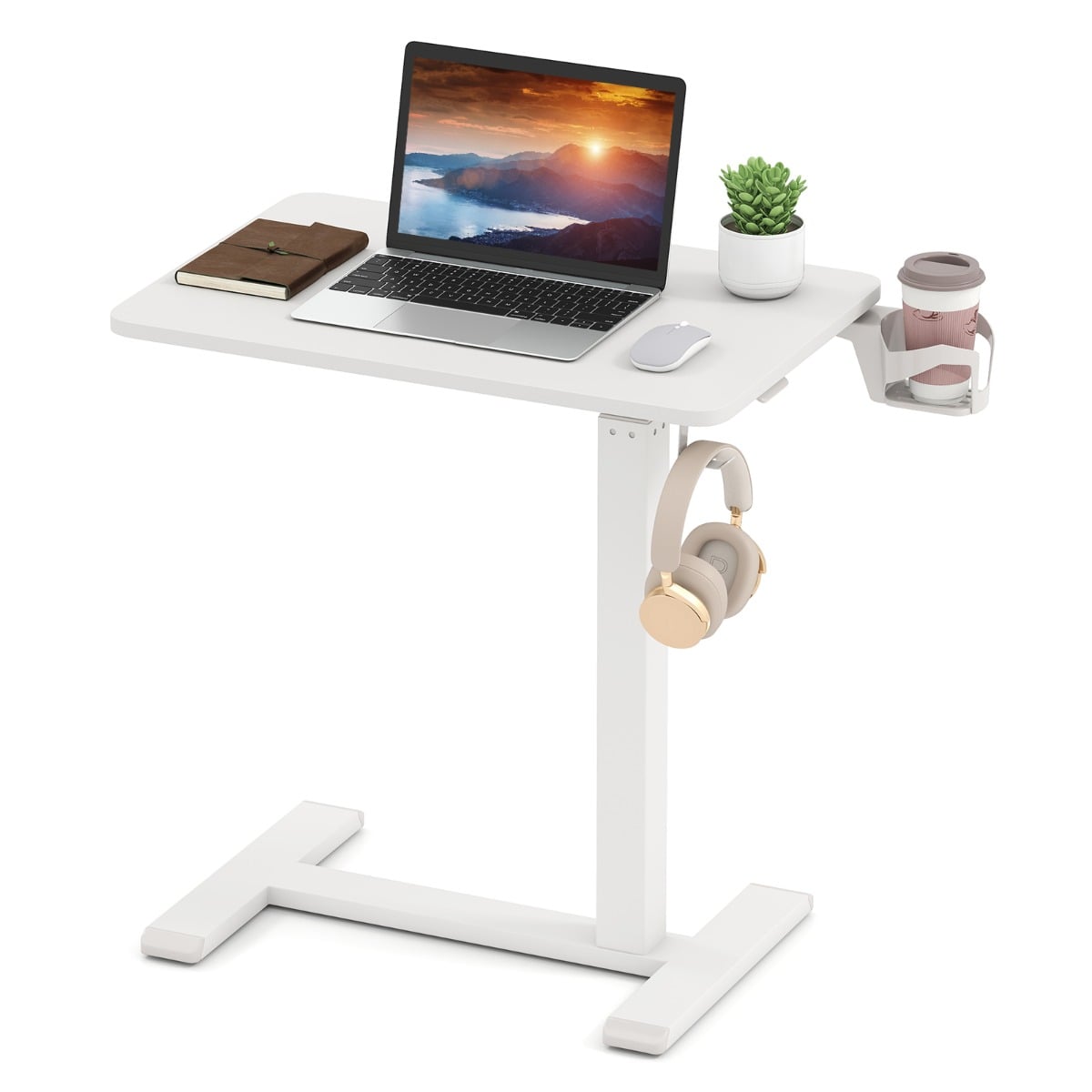 Height Adjustable Overbed Bedside Table in White