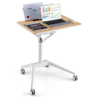 Height Adjustable Mobile Standing Desk with Detachable Holder-Natural